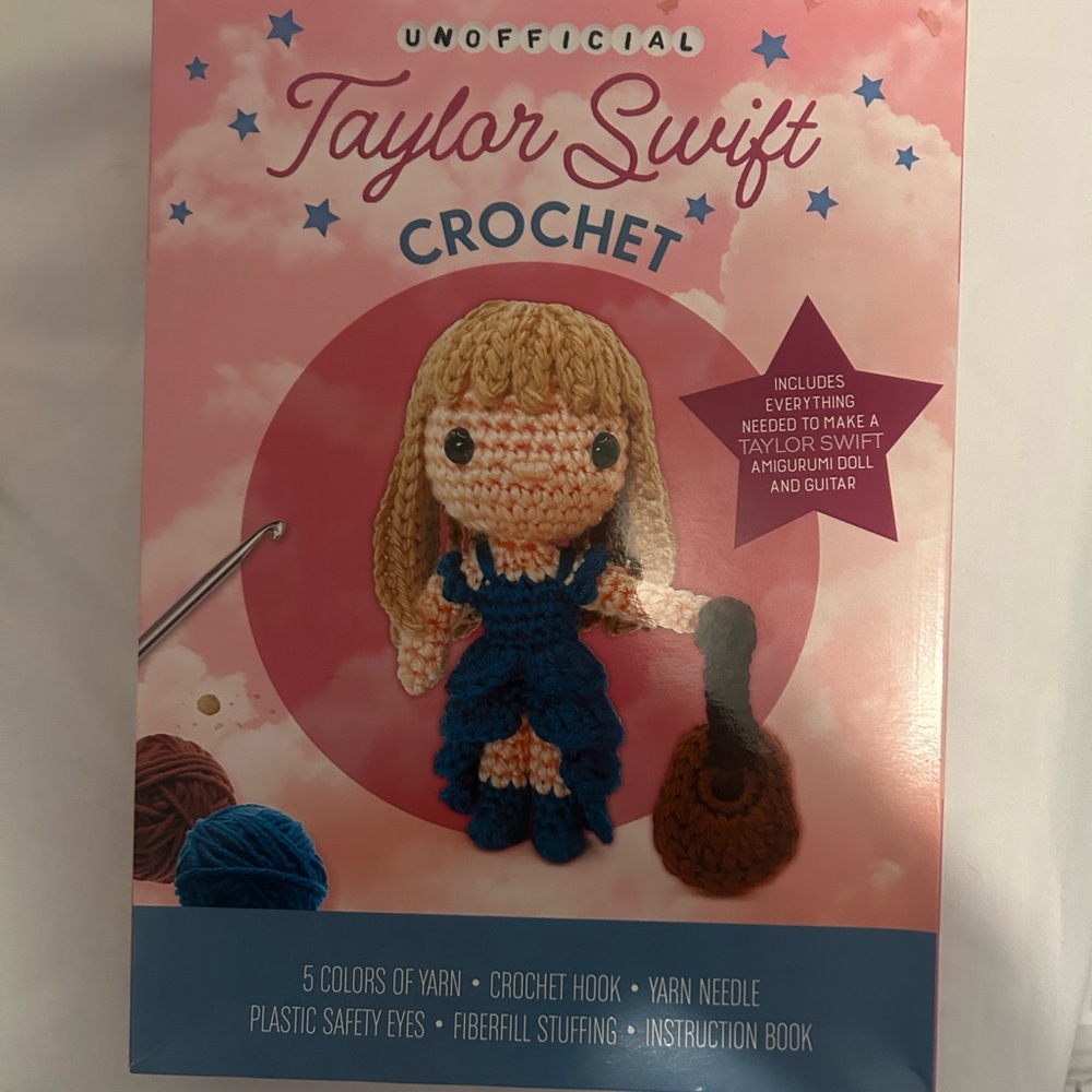 Unofficial Taylor Swift Crochet Kit - Pink Box with Blue Yarn Doll